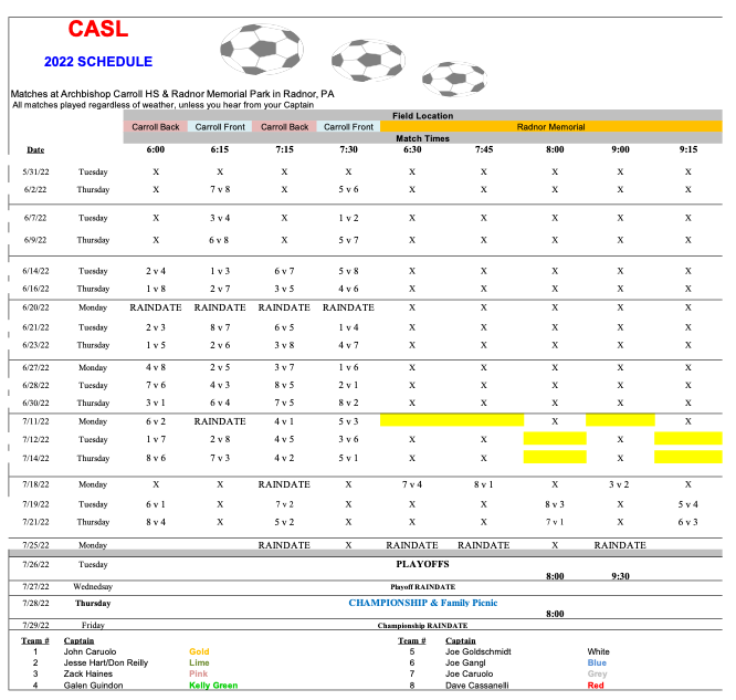 Schedule โ Carroll Alumni Soccer League Schedule โ Carroll Alumni Soccer League